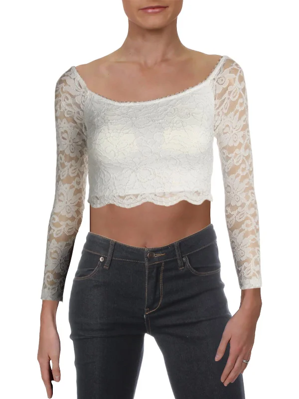 Women's High-Fashion Clothes Juniors Womens Lace Metallic Crop Top