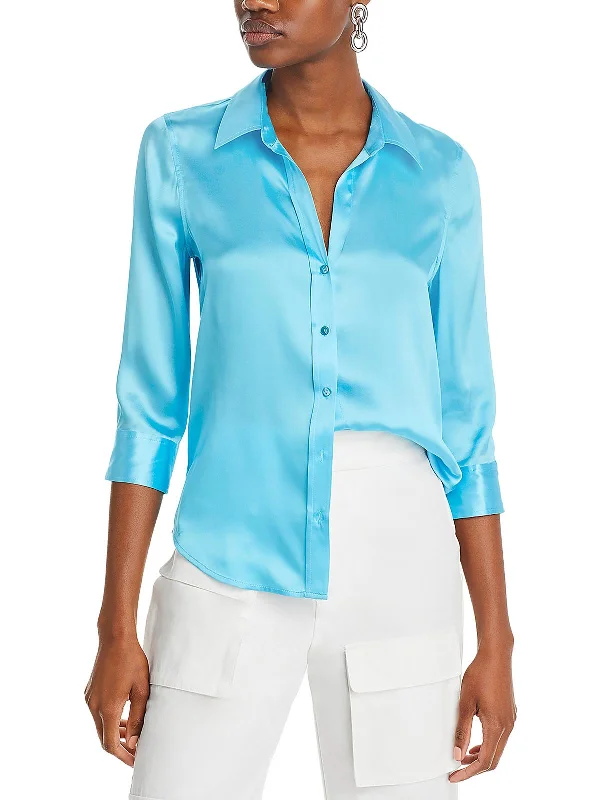 Women's Contemporary Clothing Dani Womens Silk Button-Up Blouse