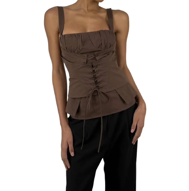 Charming Women's Holiday Apparel Double Layer Lace Up Corset Tank In Brown