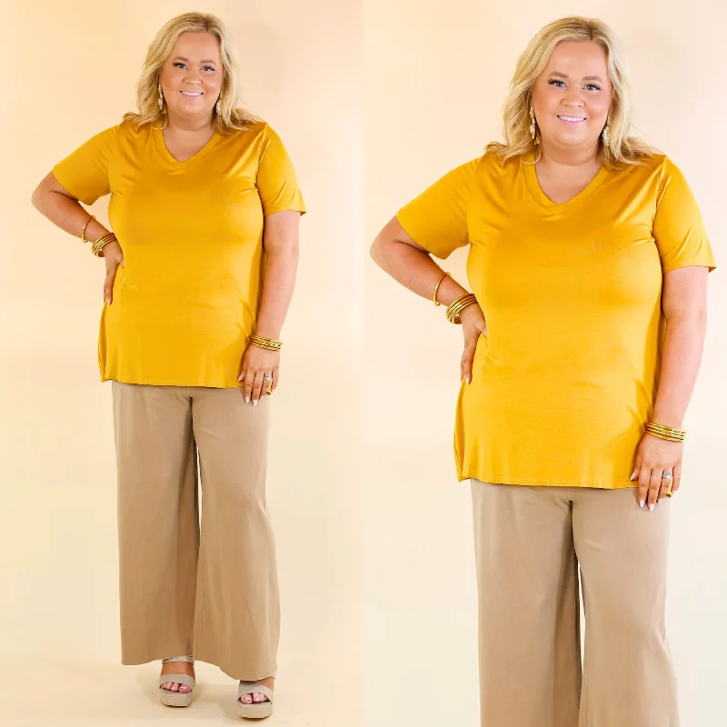 Women's High-Fashion Garments It's That Simple Solid V Neck Tee in Mustard Yellow