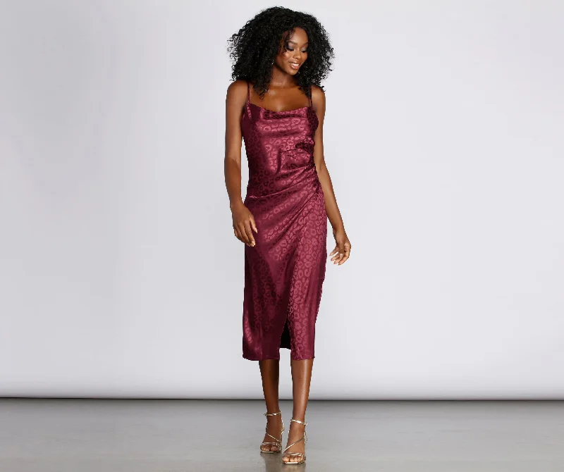 Women's Attire Stylishly Fierce Satin Midi Dress