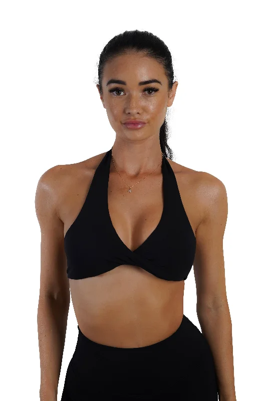 Women's Athletic Clothes Twist Halter Bra - Black