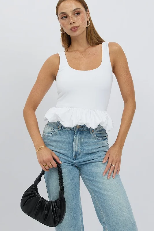 Women's Casual Garments White Bubble Top Sleeveless