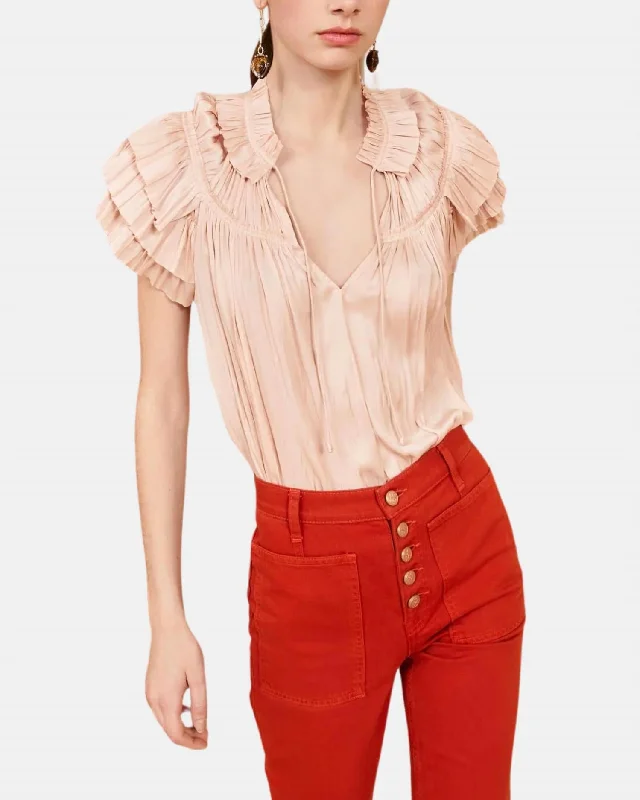 Women's Elegant Evening Outfit Liv Ruffle Short Sleeve Top In Peony