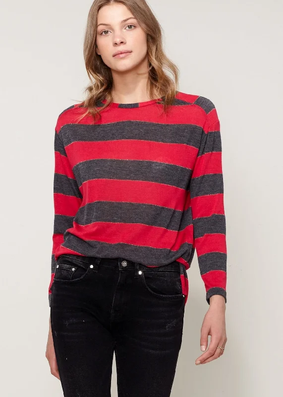 Plus-Size Women's Clothing Women's Long Sleeve Crewneck Stripe Tee