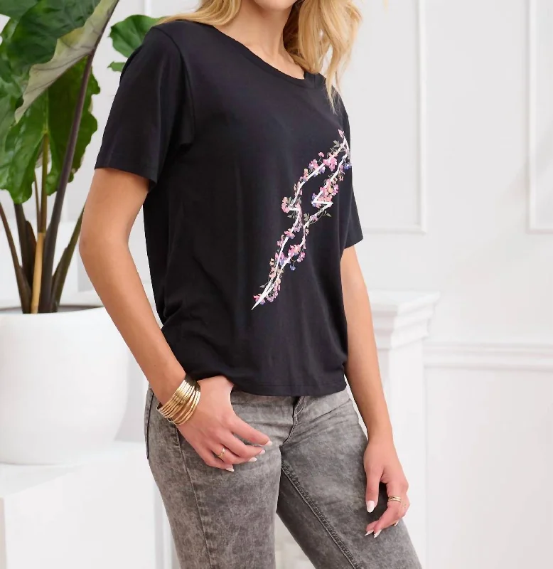 Women's Stylish Professional Garments Floral Bolt T-Shirt In Black