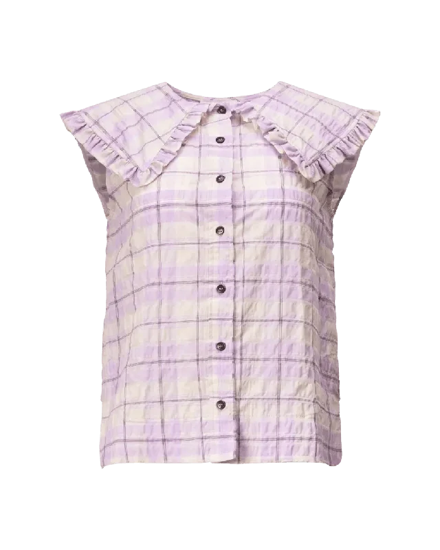 Women's Transitional Attire Seersucker Check Sleeveless Shirt