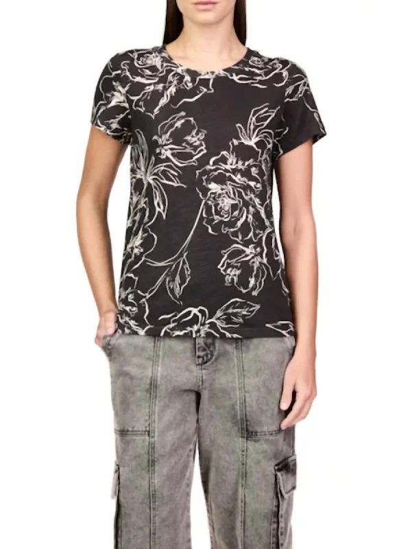 Women's Clothes And Apparel Sets Short Sleeve Perfect Tee In Rose Stencil Black