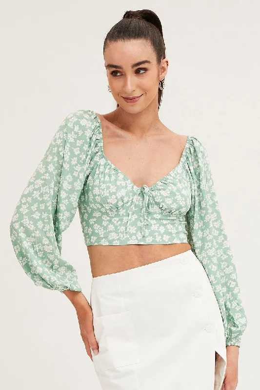 Affordable Trendy Clothes For Women Print Off Shoulder Cropped Top