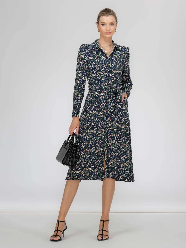 Women's Casual Apparel Jolie Moi Shea Viscose Shirt Midi Dress, Navy Floral