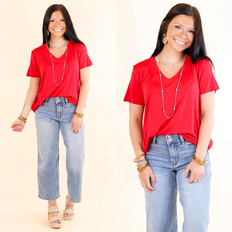 Women's Professional Garments It's That Simple Solid V Neck Tee in Red