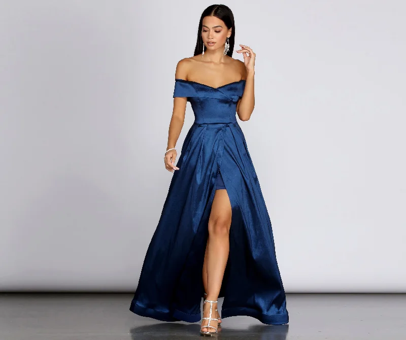 Women's Elegant Evening Outfit Megan Taffeta Off The Shoulder Ball Gown