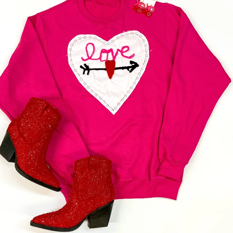 Women's Formal Event Clothing Love Patch Heart long Sleeve Graphic Sweatshirt in Hot Pink