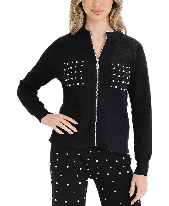 Affordable Women's Garments Cardigan Sweater w/ Pearls & Rhinestones