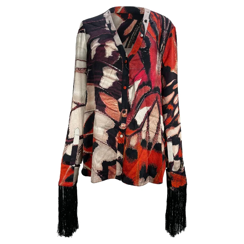 Women's Chic Apparel Alexander Mcqueen Butterfly Print Fringed Blouse in Multicolor Viscose