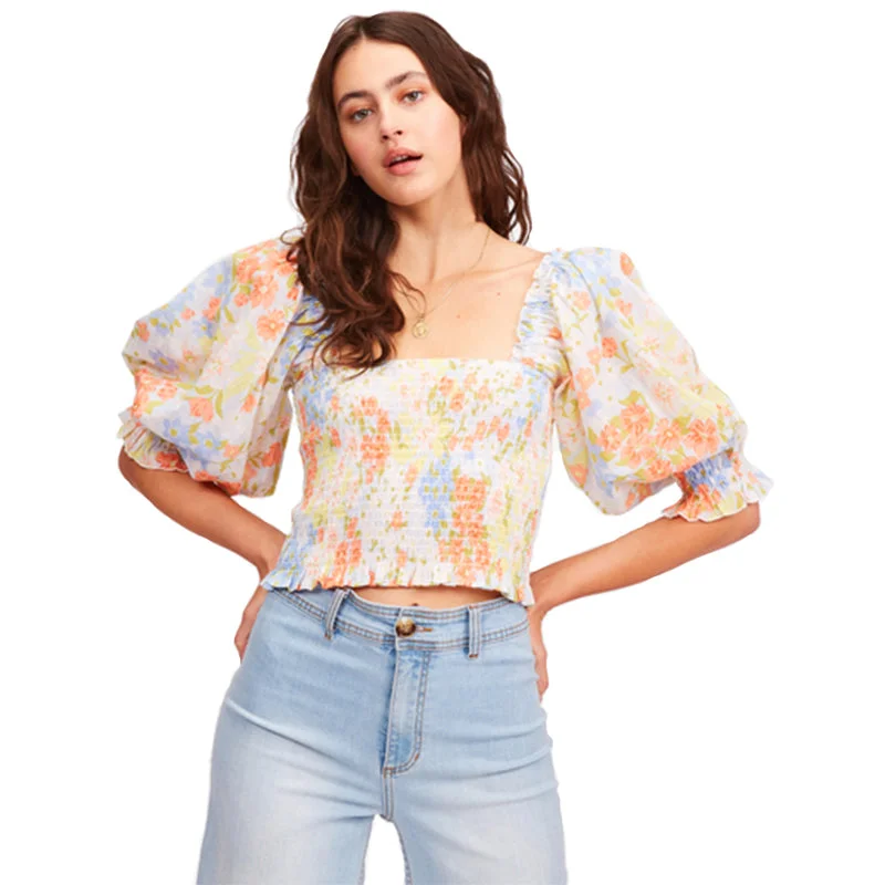 Women's Outdoor Attire Feeling Groovy Puff Sleeve Crop Top