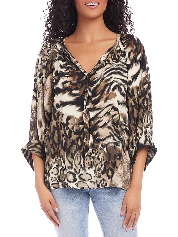 Sustainable Fashion Clothing For Women Womens Animal Print V-Neck Blouse