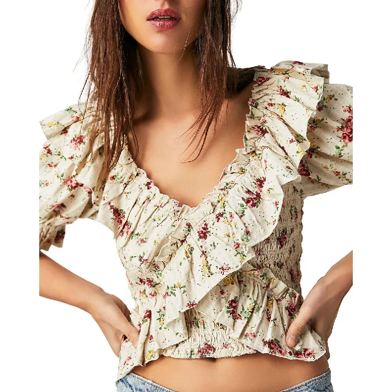 Women's Plus-Size Attire Womens Floral Print Ruched Blouse