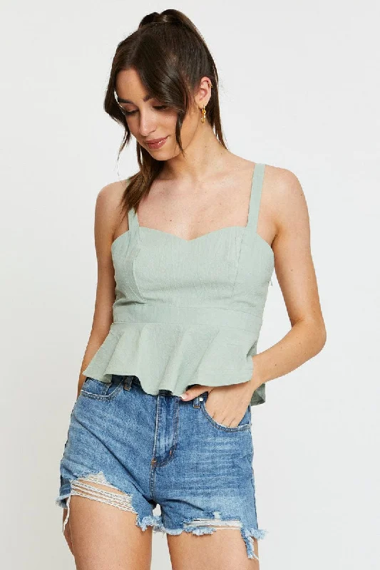 Women's Plus-Size Apparel Green Peplum Top Sleeveless