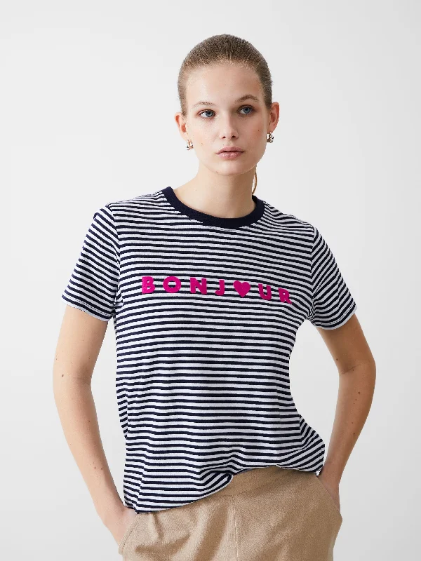 Women's Luxury Apparel Bonjour Stripe Graphic T-Shirt