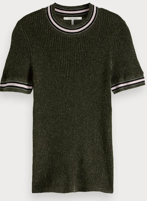 Vintage-Inspired Women's Apparel Short Sleeve Lurex Knit Tee In Green