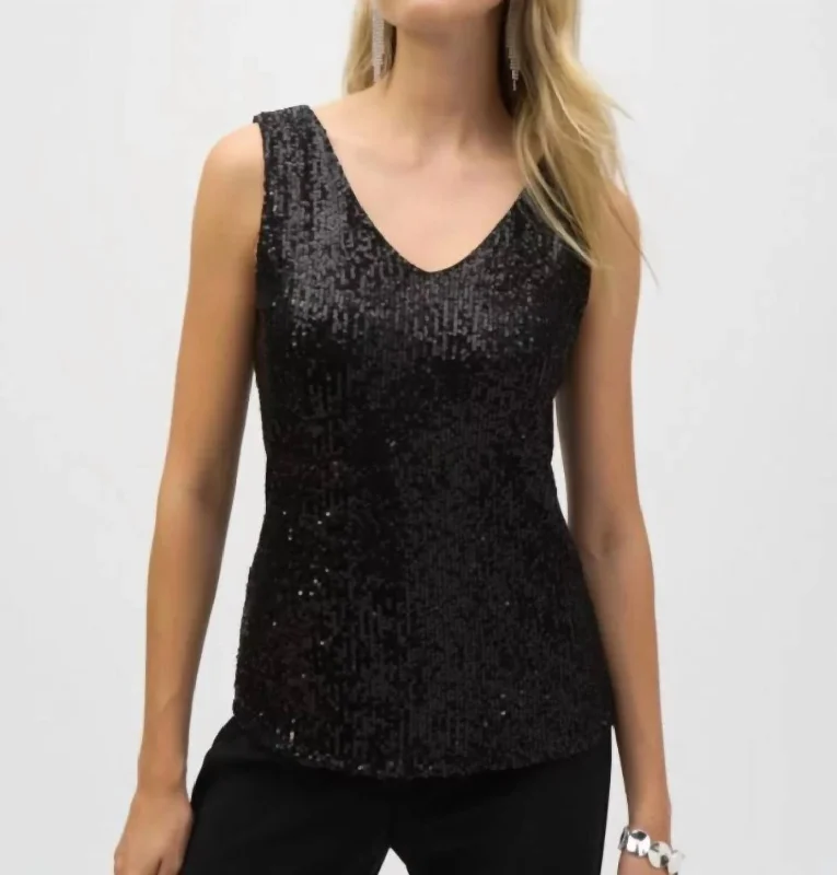 Modern Women's Apparel Sequins Black Tank Top