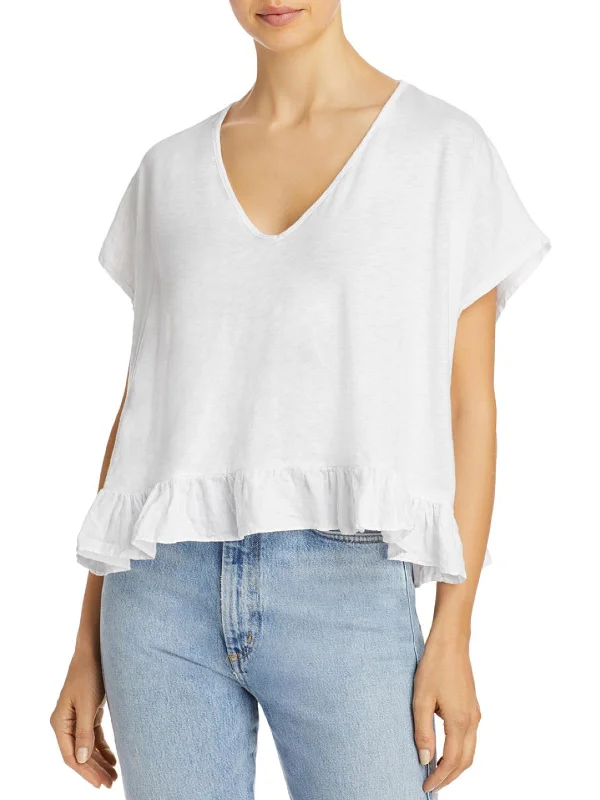 Women's Transitional Outfit Womens Slub Ruffle T-Shirt