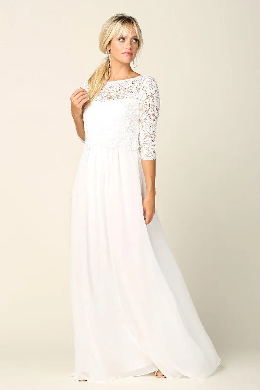 Stylish Outerwear Clothing For Women Off White S Simple Long 3/4 Sleeve Lace Chiffon Wedding Dress Sale