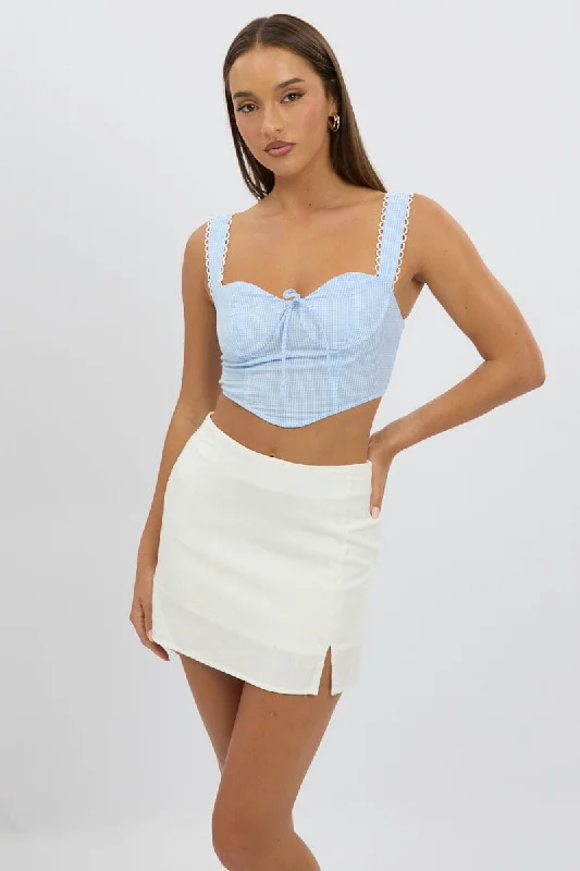 Women's Clothing For Everyday Wear Blue Check Crop Top Sleeveless Corset