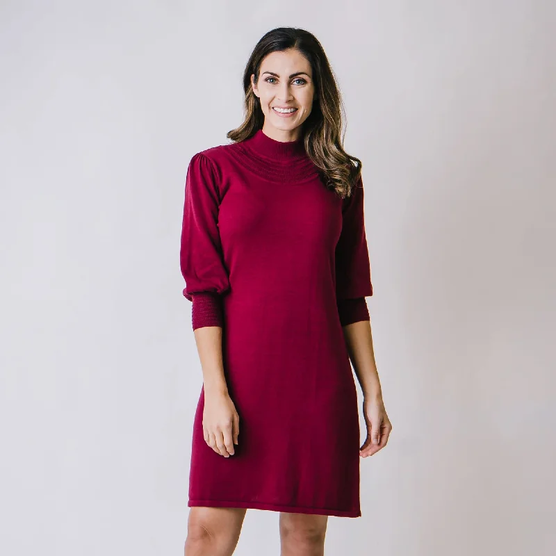 Women's Activewear Attire Mock Neck Puff Sleeve Sweater Dress