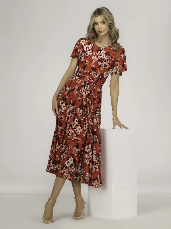 Women's Professional Apparel Giana Floral Midi Dress, Red Floral