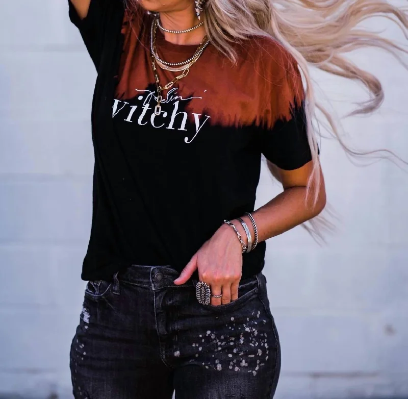 Women's Everyday Apparel Feelin A Little Witchy Tee In Black/caramel