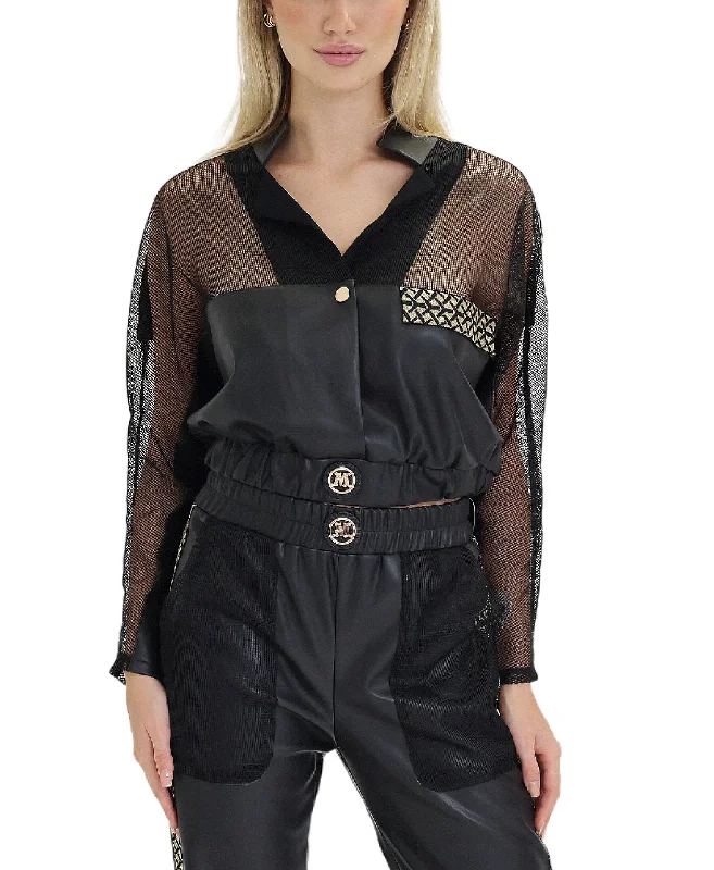 Women's Clothing And Garments Sets Faux Leather & Metallic Jacket