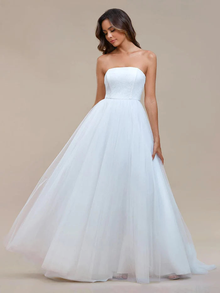 Women's Seasonal Clothing Koutun Graceful Strapless Sleeveless A-Line Wedding Dress