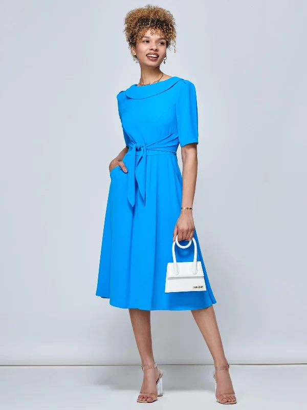 Women's Holiday Clothing Jolie Moi Gemma Belted Midi Dress, Blue