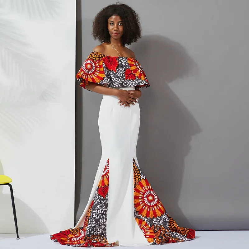 Charming Women's Garments Fashion African Women Kitenge Print Designs Traditional Dinner Dress Africa Clothing Evening Dresses For Women