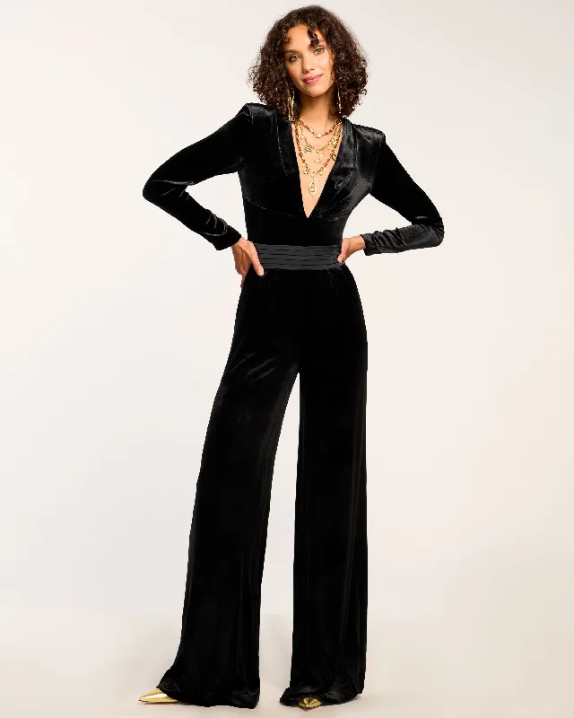 Vintage-Inspired Women's Clothes Gabriel Velvet Plunging Jumpsuit