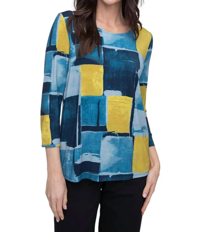 Women's Everyday Attire Arthouse Knits Tiles Easy Tee Top In Ocean