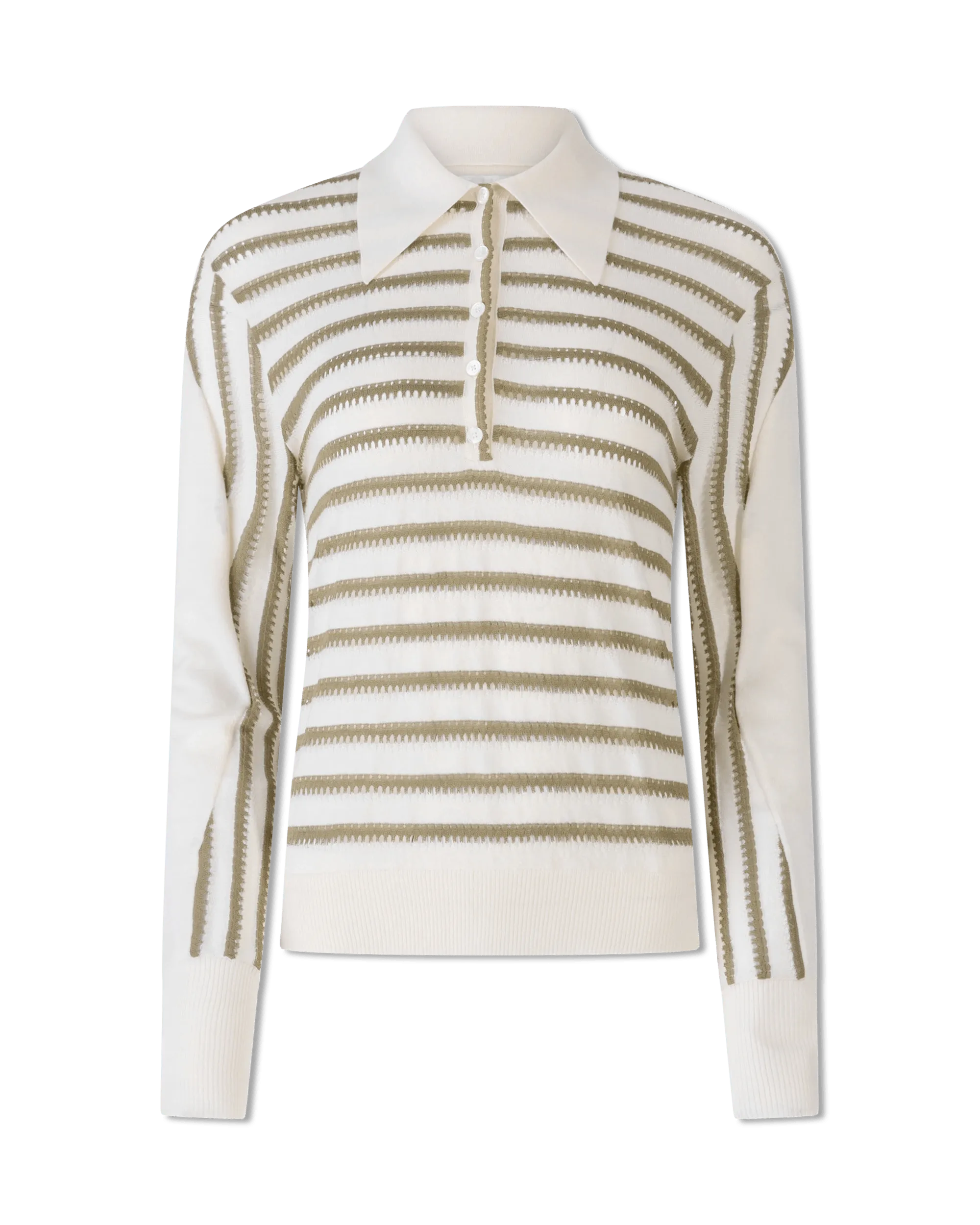 Classic Women's Apparel Striped Long Sleeve Polo Sweater