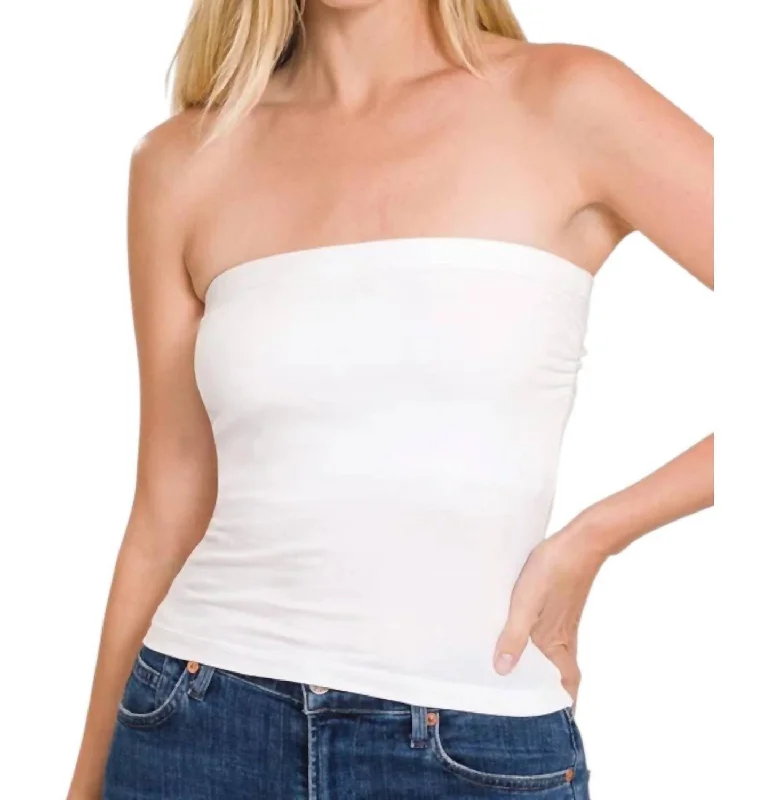 Sustainable Women's Apparel Tube Built-In Bra Top In White