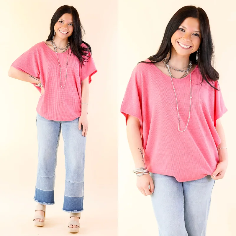 Chic Clothing For Women Everyday Essential Short Sleeve Waffle Knit Top in Hot Pink