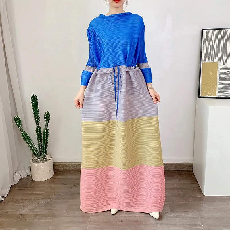 Women's Elegant Outfit OUDINA New Fashion Pleated Plus Size Oversized Long Sleeve Maxi Dress Women Muslim Casual Women's Dresses