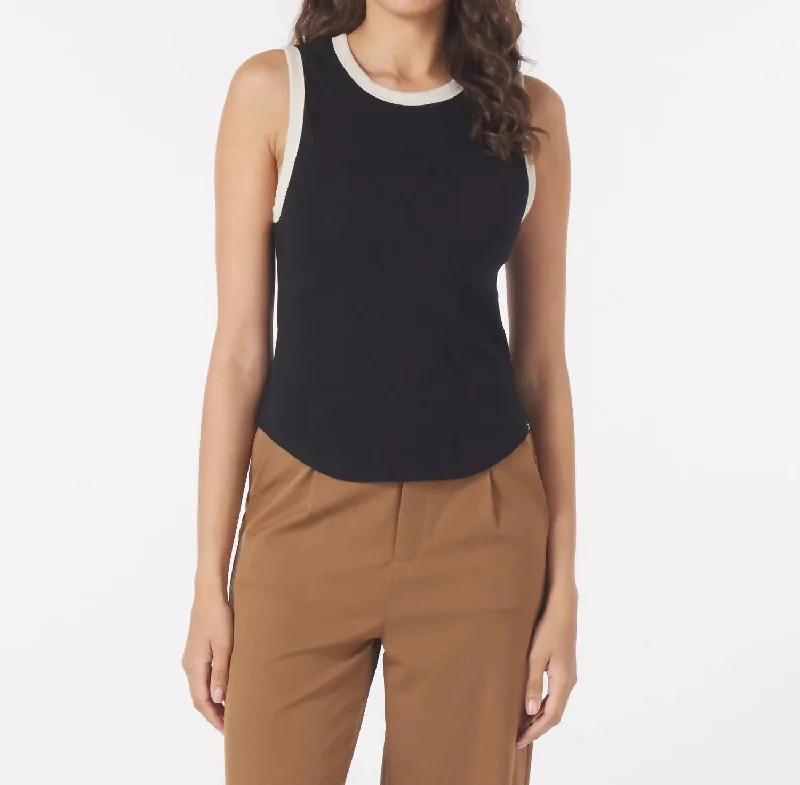 Women's Transitional Outfit Go To Contrast Tank In Black/oatmilk/almond