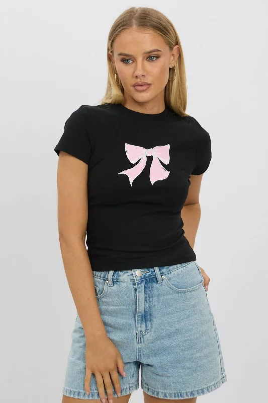 Women's Wedding Apparel Black Graphic Tee Short Sleeve