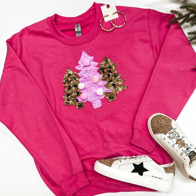 Women's Office Clothing All I Want For Christmas Sequin Christmas Tree Graphic Sweatshirt in Pink