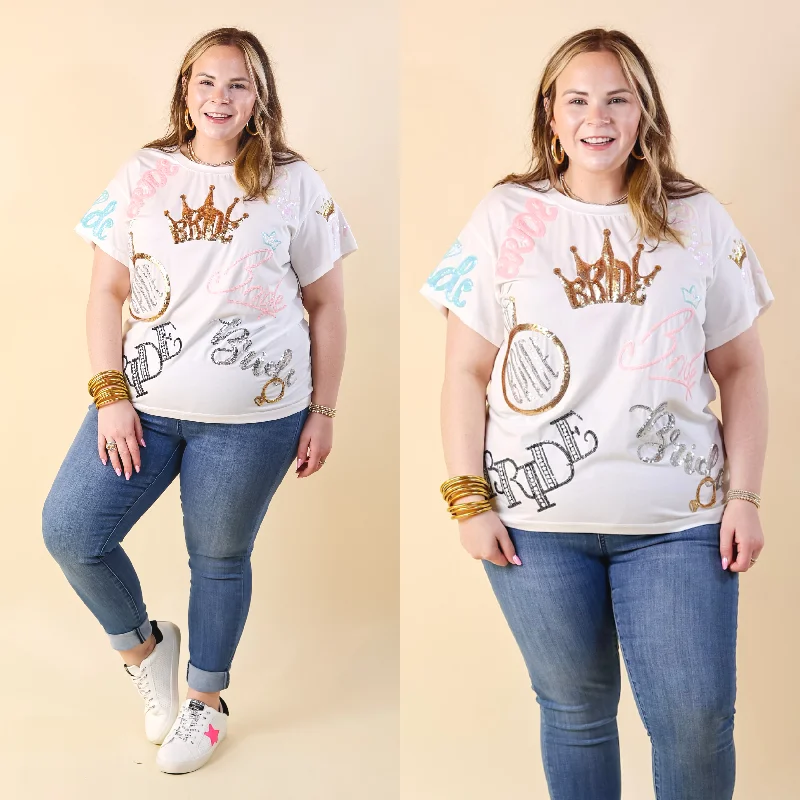 Women's Clothing Queen Of Sparkles | Happily Ever After Bride Fully Sequin Short Sleeve Tee in White