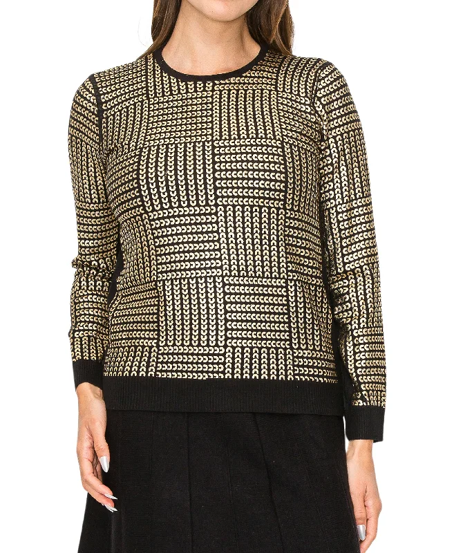 Women's Stylish Vacation Attire Sweater w/ Metallic Print