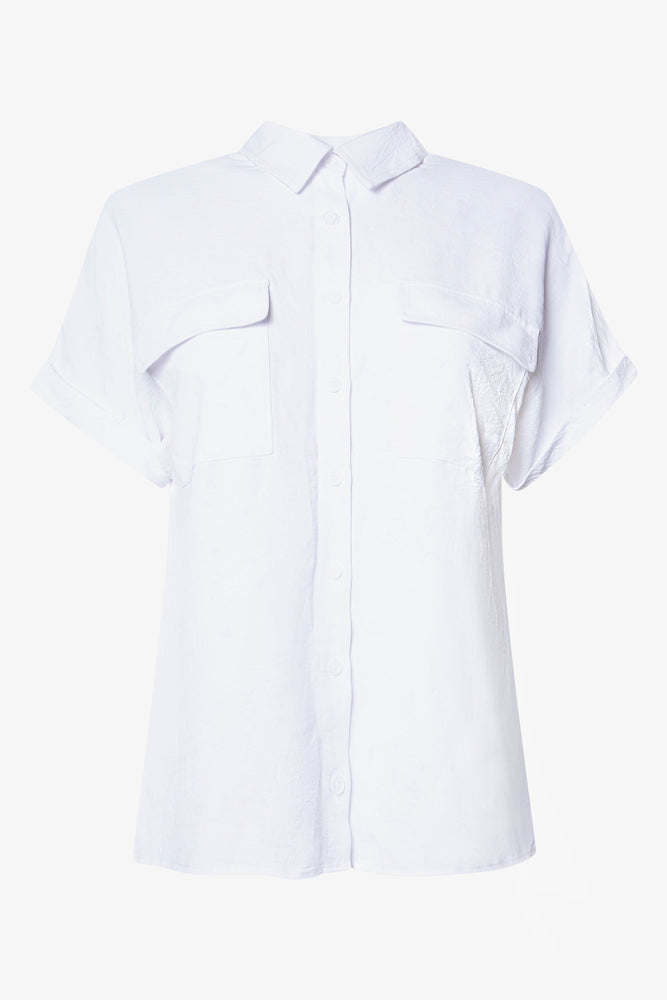 Women's Trendy Apparel Utility Short Sleeve Shirt White