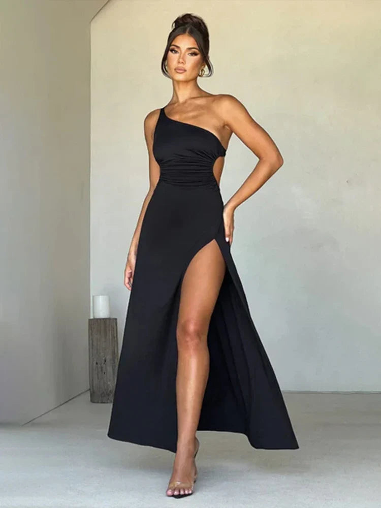 Women's Active Garments For Workouts One Shoulder Long High Split Backless Nightclub Sexy Spring Summer Maxi Dress