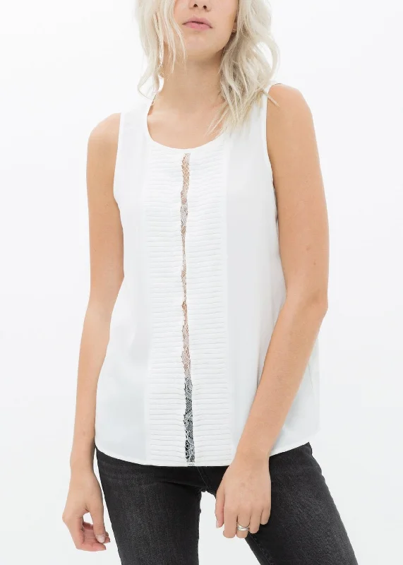 Women's Office Outfit Women's Sleeveless Round Neck Lace Detail Top